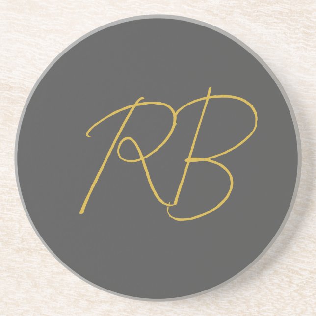 Modern Grey Gold Colour Monogram Initials Coaster (Front)