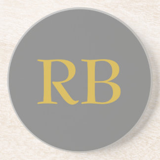 Modern Grey Gold Colour Monogram Initials Coaster