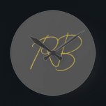 Modern Grey Gold Colour Monogram Initials Round Clock<br><div class="desc">Extreme minimalist design. I would recommend to family and friends. Very happy.</div>