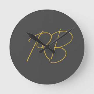 Modern Grey Gold Colour Monogram Initials Round Clock
