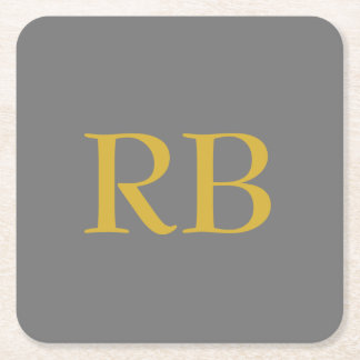 Modern Grey Gold Colour Monogram Initials Square Paper Coaster