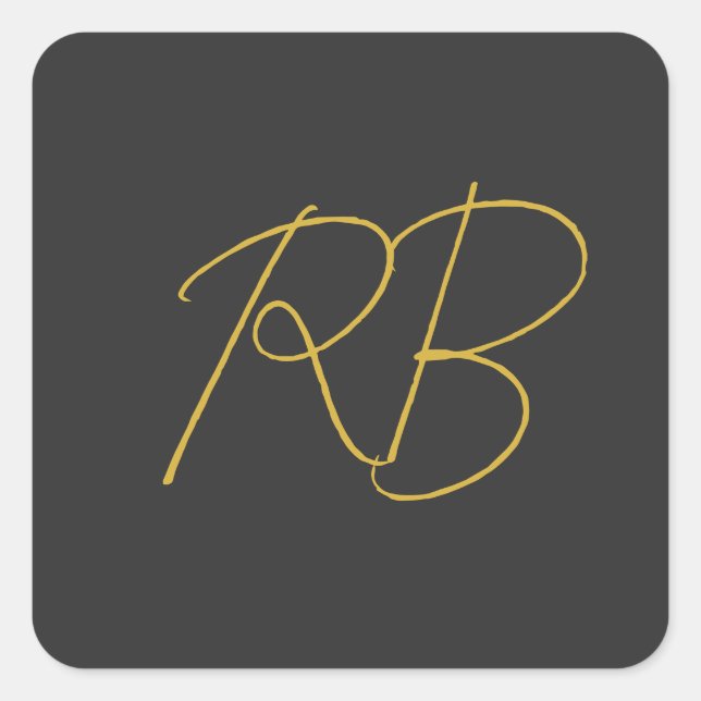 Modern Grey Gold Colour Monogram Initials Square Sticker (Front)