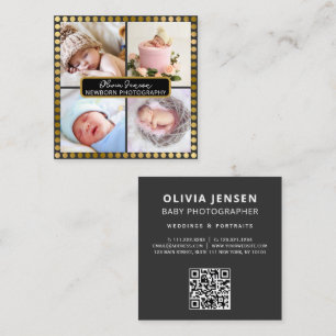Modern Grey Gold Photo Collage Photographer QR Square Business Card
