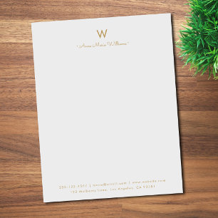 Modern Grey Gold Script Monogram Letterhead