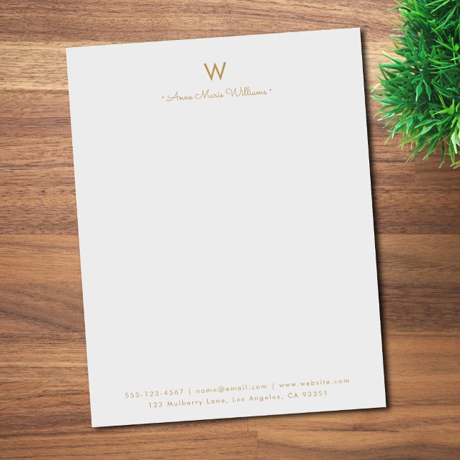 Modern Grey Gold Script Monogram Letterhead (Creator Uploaded)