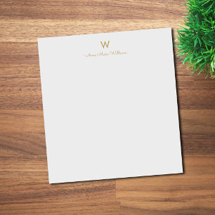 Modern Grey Gold Script Monogram Notepad