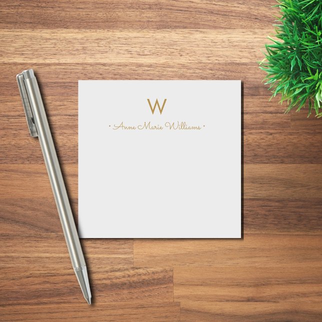 Modern Grey Gold Script Monogram Post-it Notes (Creator Uploaded)