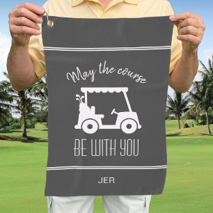 Modern Grey Golf Cart Monogrammed Golfer Quote Towel