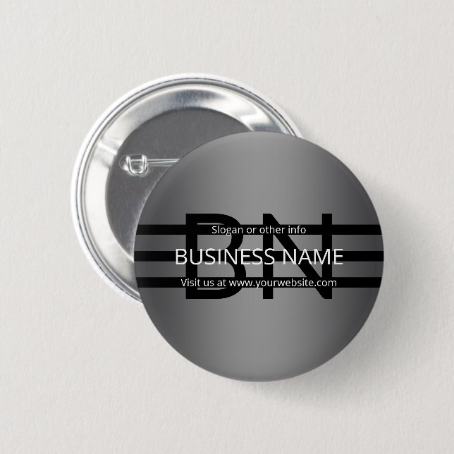 Modern Grey Gradient & Horizontal Black Stripes 2 Inch Round Button (Front & Back)
