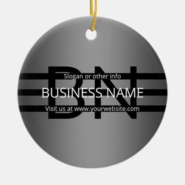 Modern Grey Gradient & Horizontal Black Stripes Ceramic Ornament (Front)