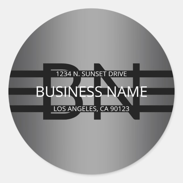 Modern Grey Gradient & Horizontal Black Stripes Classic Round Sticker (Front)