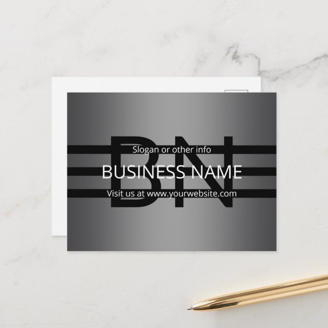 Modern Grey Gradient & Horizontal Black Stripes Postcard (Front/Back In Situ)