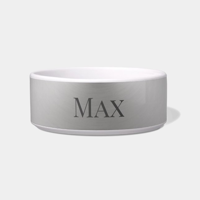 Modern Grey Gradient with Name Template Pet Bowl (Front)