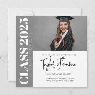 Modern grey Graduation Party Invitation With photo