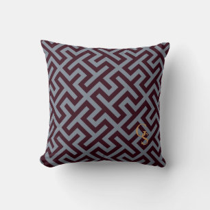 Modern grey greek key geometric patterns monogram throw pillow