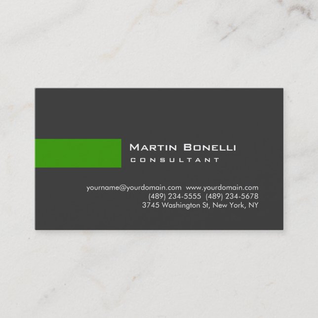 Modern Grey Green Simple Consultant Business Card (Front)