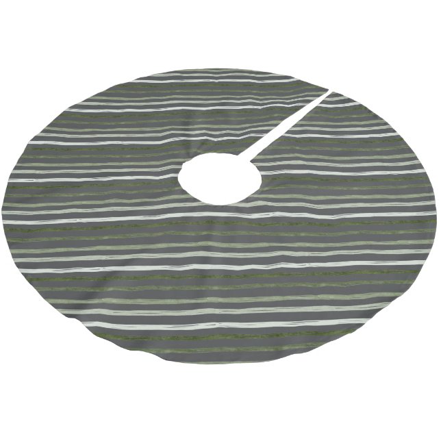 Modern Grey Green Stripes Christmas Holiday  Brushed Polyester Tree Skirt (Angled)