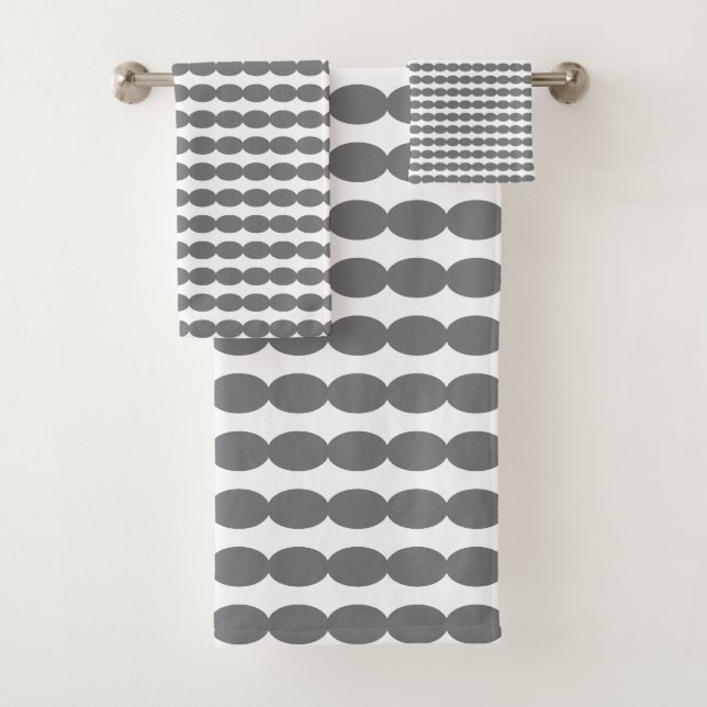 Modern Grey Grey White Geometric Patterns Custom  Bath Towel Set (Insitu)
