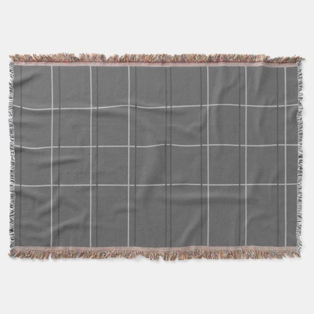 Modern Grey Grid Pattern Throw Blanket (Front)