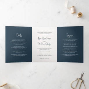 Modern Grey Handwritten Script Elegant Wedding Tri-Fold Invitation