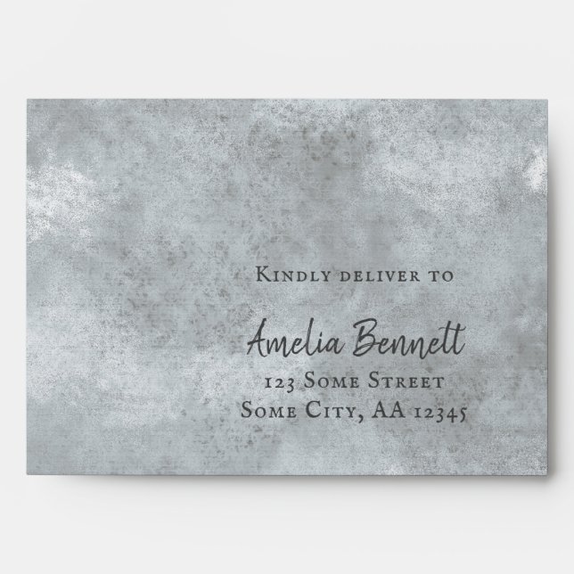 Modern Grey Heart Script A7 Return Address Wedding Envelope (Front)
