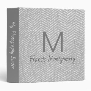Modern Grey Herringbone Custom Name Binder