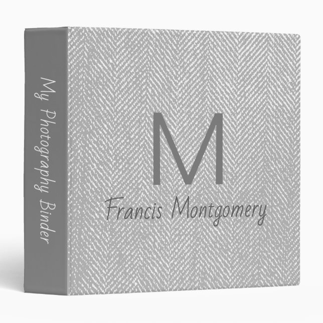 Modern Grey Herringbone Custom Name Binder (Front/Spine)