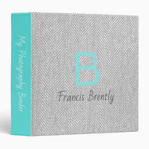 Modern Grey Herringbone & Teal Custom Name Binder