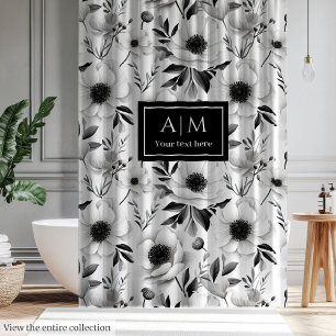 Modern grey hues floral curtain with custom name