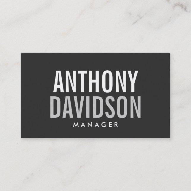 Modern Grey Huge Bold Text Business Card (Front)