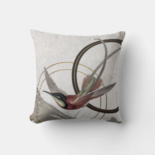 Modern Grey Hummingbird Artistic Abstract Throw Pillow