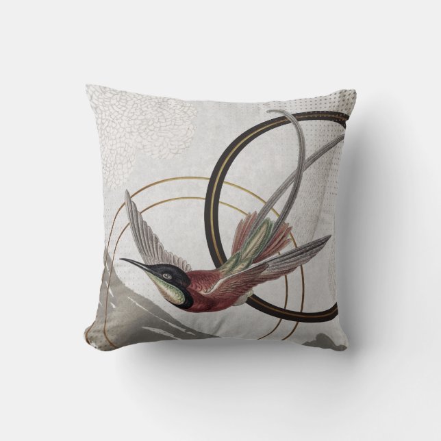 Modern Grey Hummingbird Artistic Abstract Throw Pillow (Front)