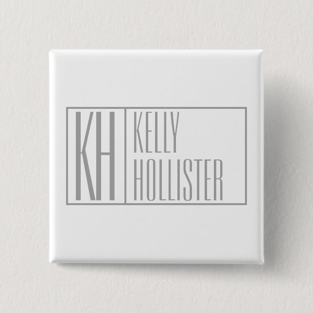 Modern Grey Initials & Name Logo 2 Inch Square Button (Front)