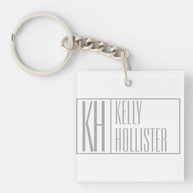 Modern Grey Initials & Name Logo Keychain (Front)