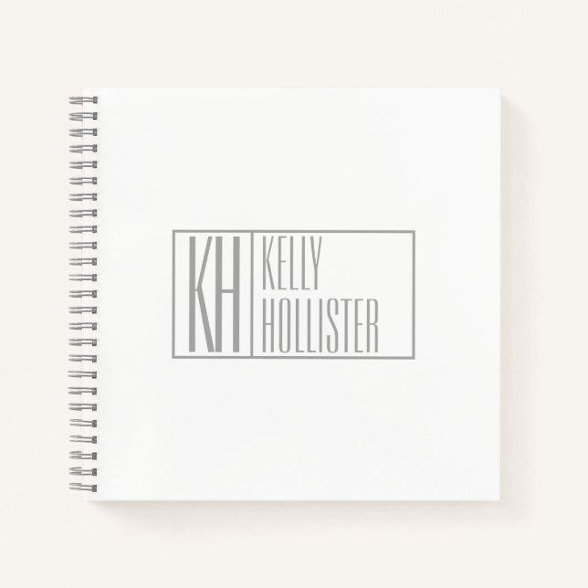Modern Grey Initials & Name Logo Notebook (Front)