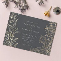  Modern Grey Iron Ore Gold Elegant Pampas Wedding