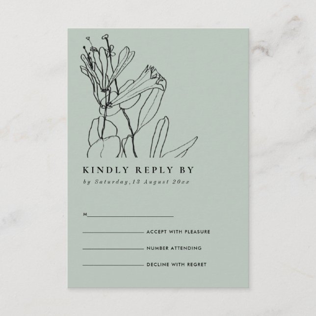 MODERN GREY LINE DRAWING FLORAL WEDDING RSVP ENCLOSURE CARD (Front)