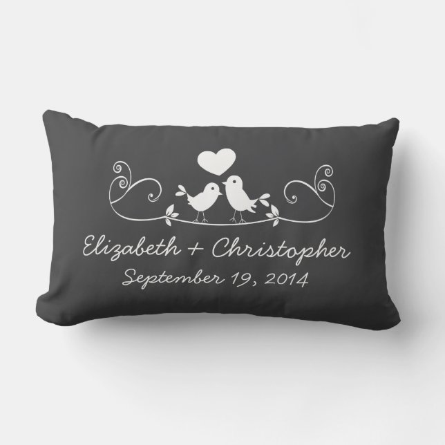 Modern Grey Love Birds Personalized Throw Pillow (Front)