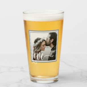 Modern Grey Love Script Photo Glass
