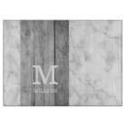 Modern Grey Marble And Wood Family Name Monogram