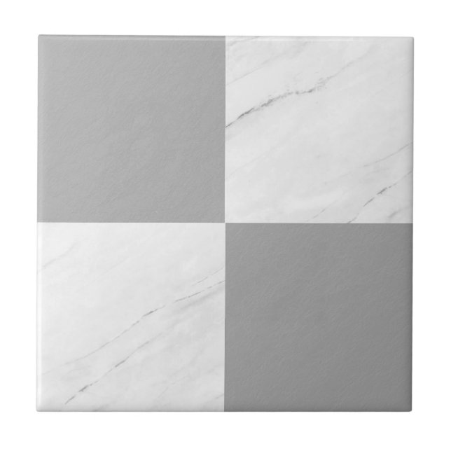 Modern Grey Marble Geometric Chequered Tile (Front)