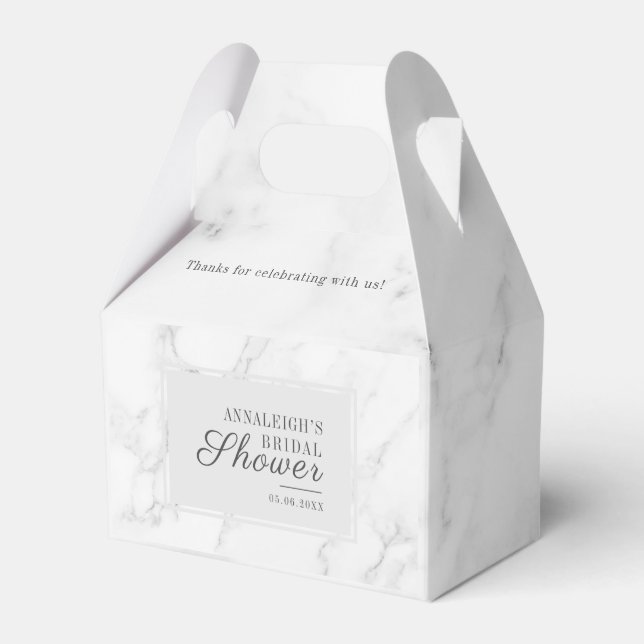 Modern Grey Marble Pattern Script Bridal Shower Favor Box (Front Side)