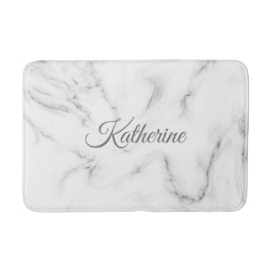 Modern Grey Marble Texture With Your Name Bath Mat