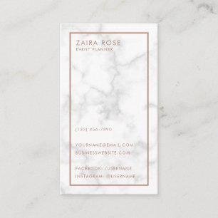 Modern Grey Marble w/ Rose Gold Monogram Vertical Business Card