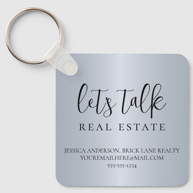 Modern Grey Metallic Foil Real Estate Marketing Keychain (Front)