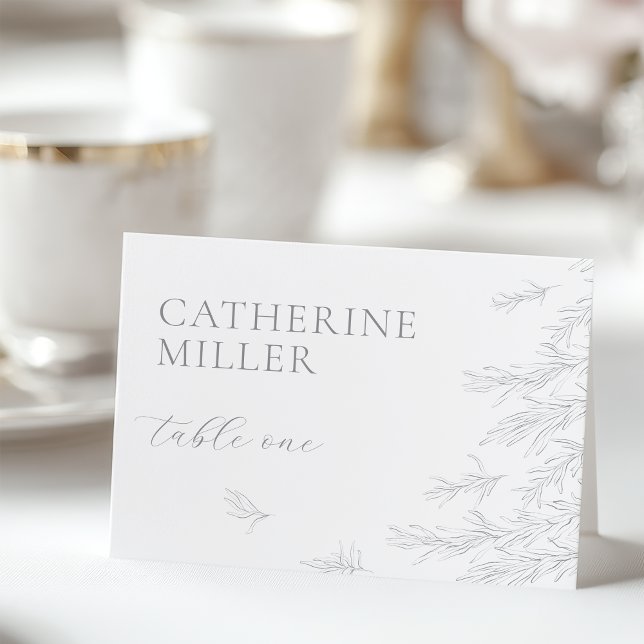 Modern Grey Minimal Leaves Place Card (Creator Uploaded)