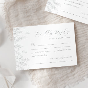 Modern Grey Minimal Leaves Wedding RSVP Card