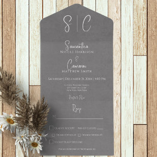 Modern Grey Minimal Monogram Dinner All In One Invitation