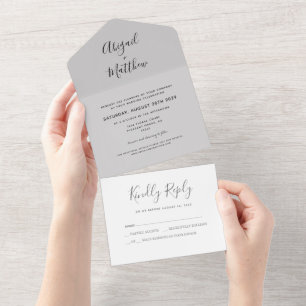 Modern Grey Minimalist Handwriting Wedding All In One Invitation