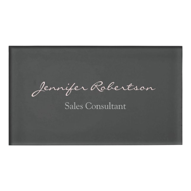 Modern Grey Misty Rose Plain Unique Name Tag (Front)